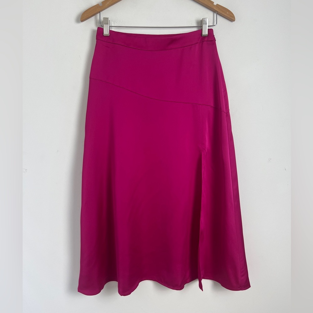 NEW J. Crew Women's Size 2 Brilliant Plum Pink Midi Slip Skirt With Slit